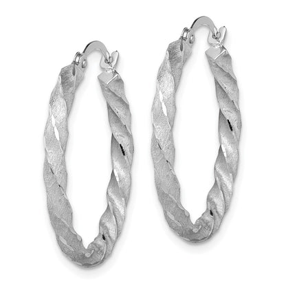 14K White Gold Twisted Satin Diamond-Cut Hoop Earrings