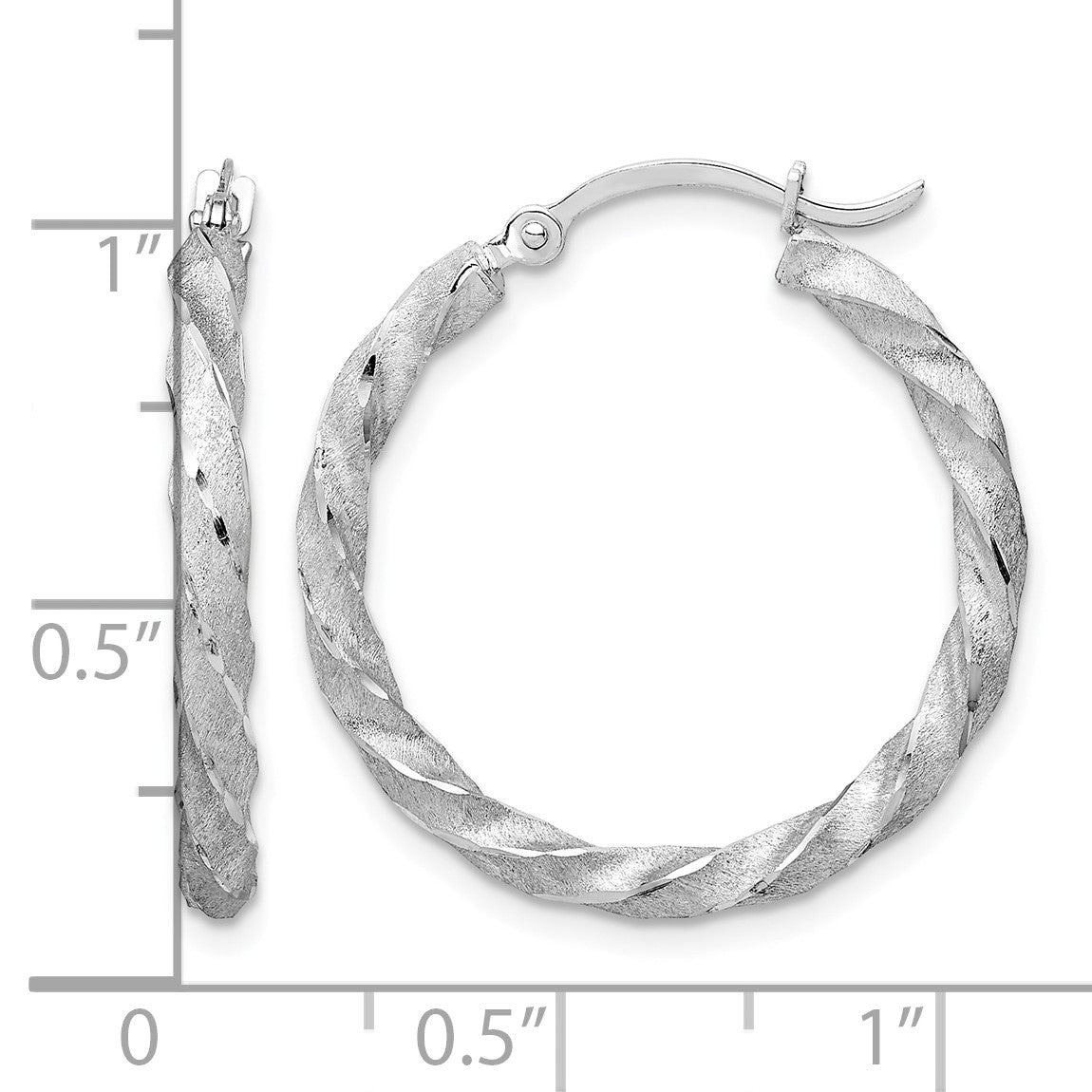 14K White Gold Twisted Satin Diamond-Cut Hoop Earrings
