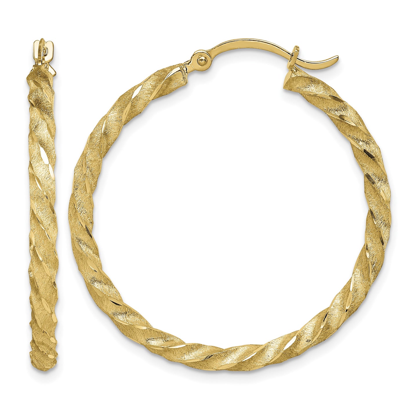 14K Twisted Satin Diamond-Cut Hoop Earrings