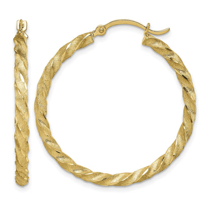 14K Twisted Satin Diamond-Cut Hoop Earrings