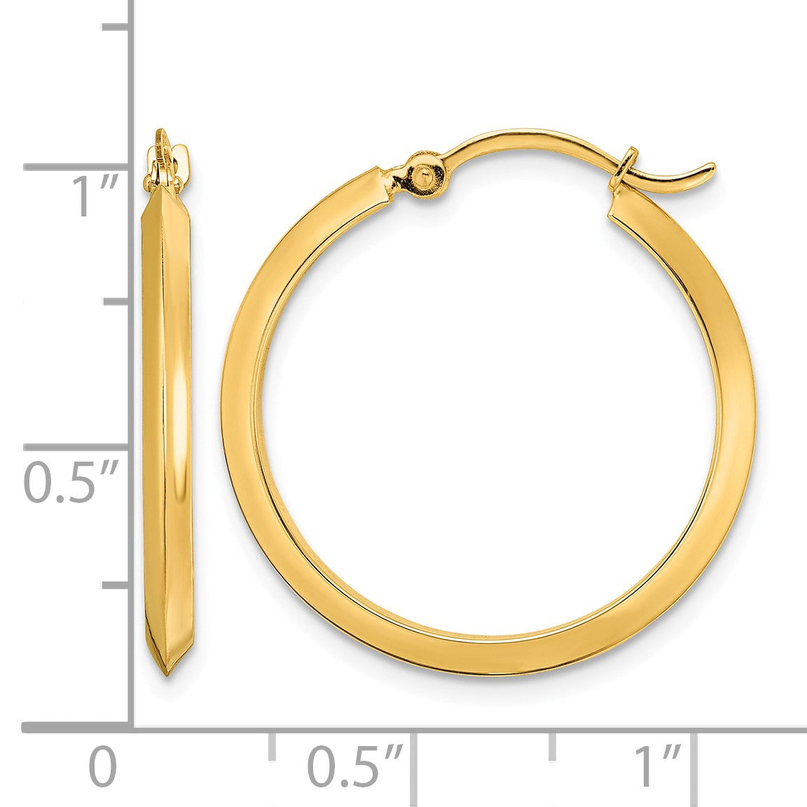 14K 2.25x25mm Polished Knife-Edge Tube Hoop Earrings