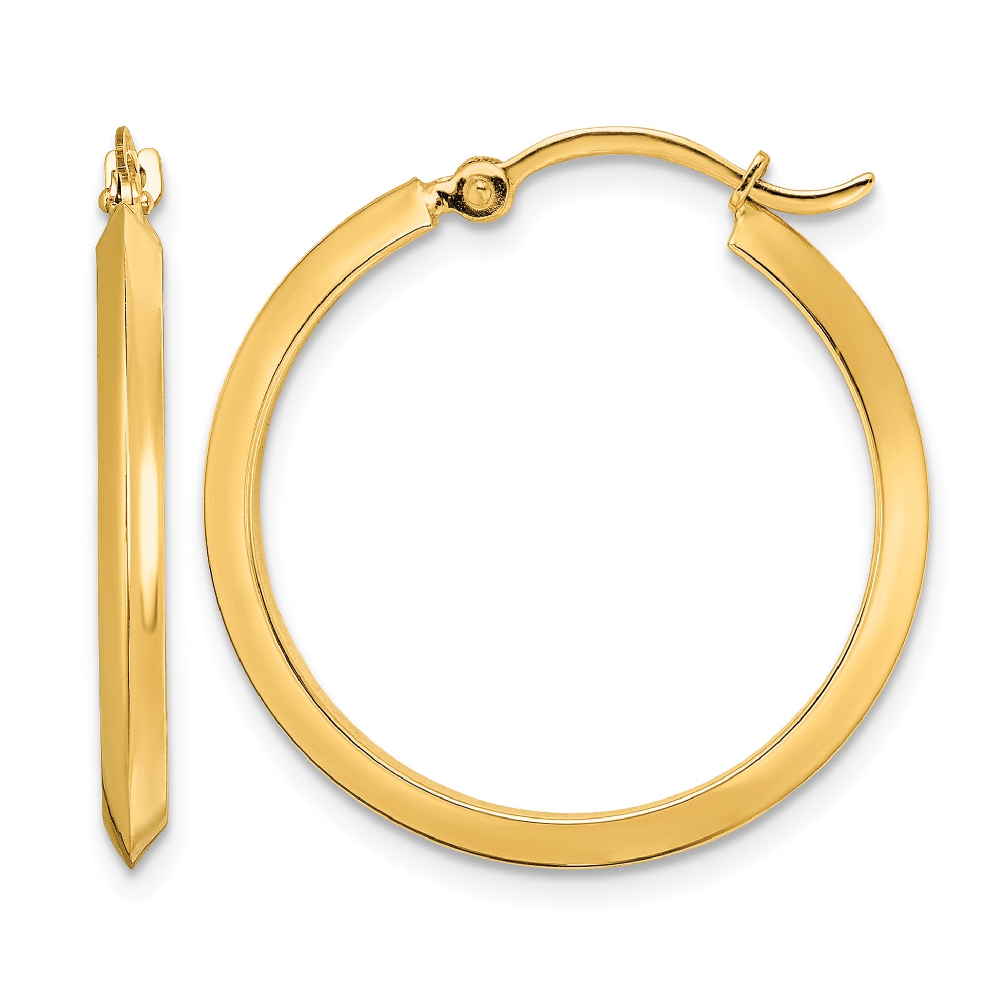 14K 2.25x25mm Polished Knife-Edge Tube Hoop Earrings