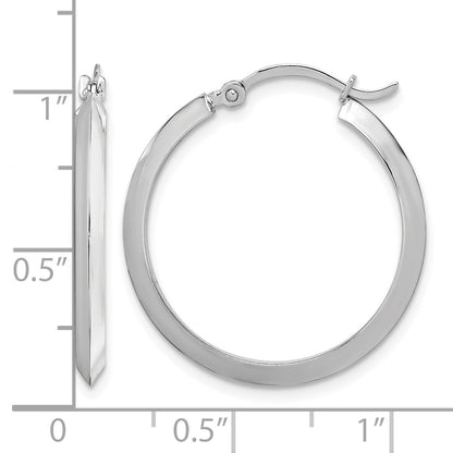 14K White Gold 2.25x25mm Polished Knife-Edge Tube Hoop Earrings