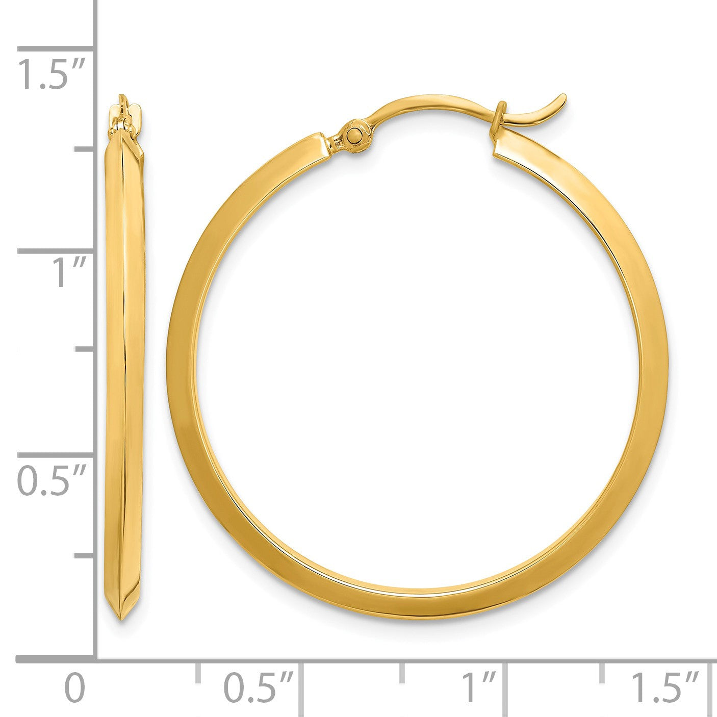 14K 2.25x32mm Polished Knife-Edge Tube Hoop Earrings