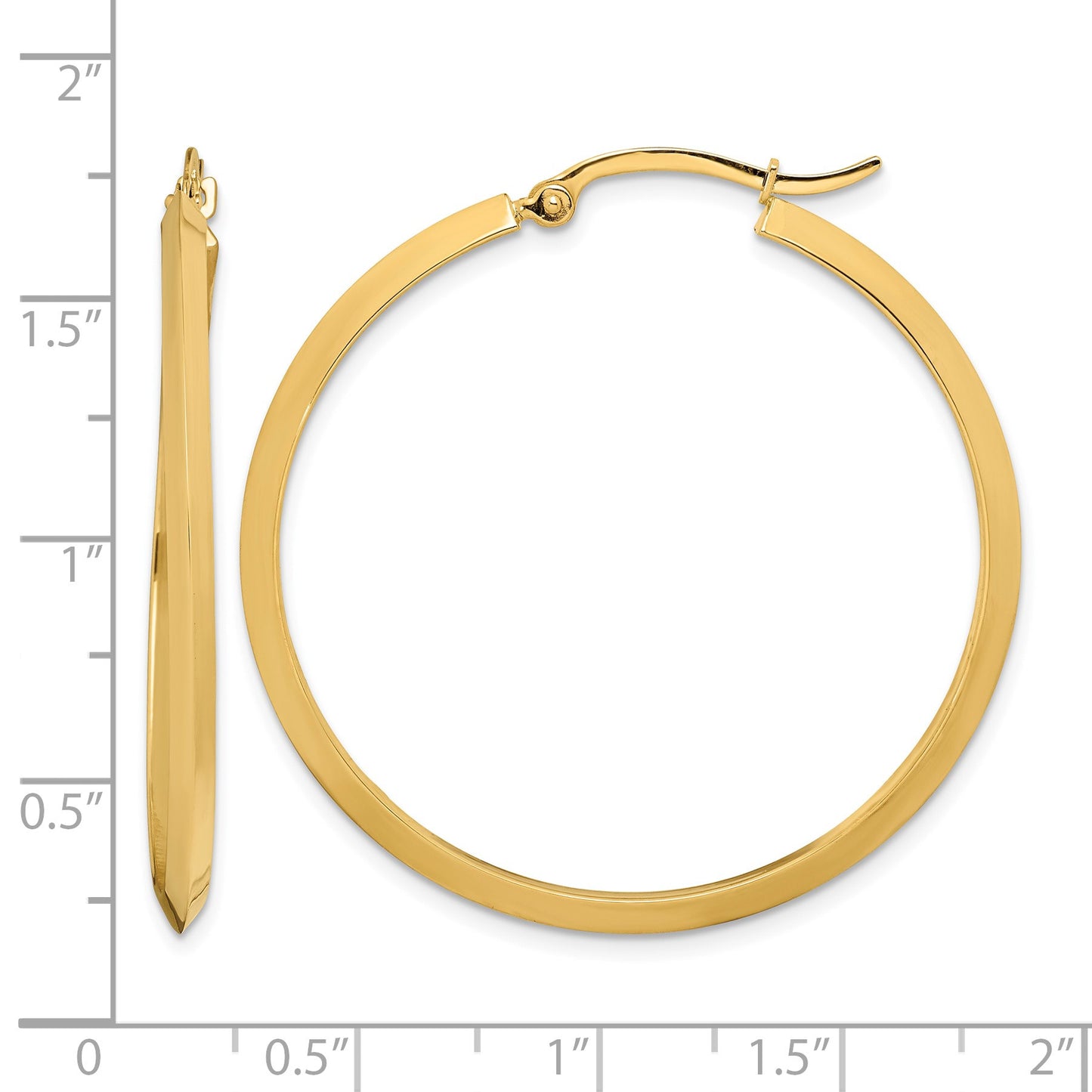 14K 2.25x38mm Polished Knife-Edge Tube Hoop Earrings