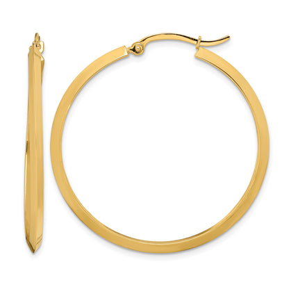 14K 2.25x38mm Polished Knife-Edge Tube Hoop Earrings