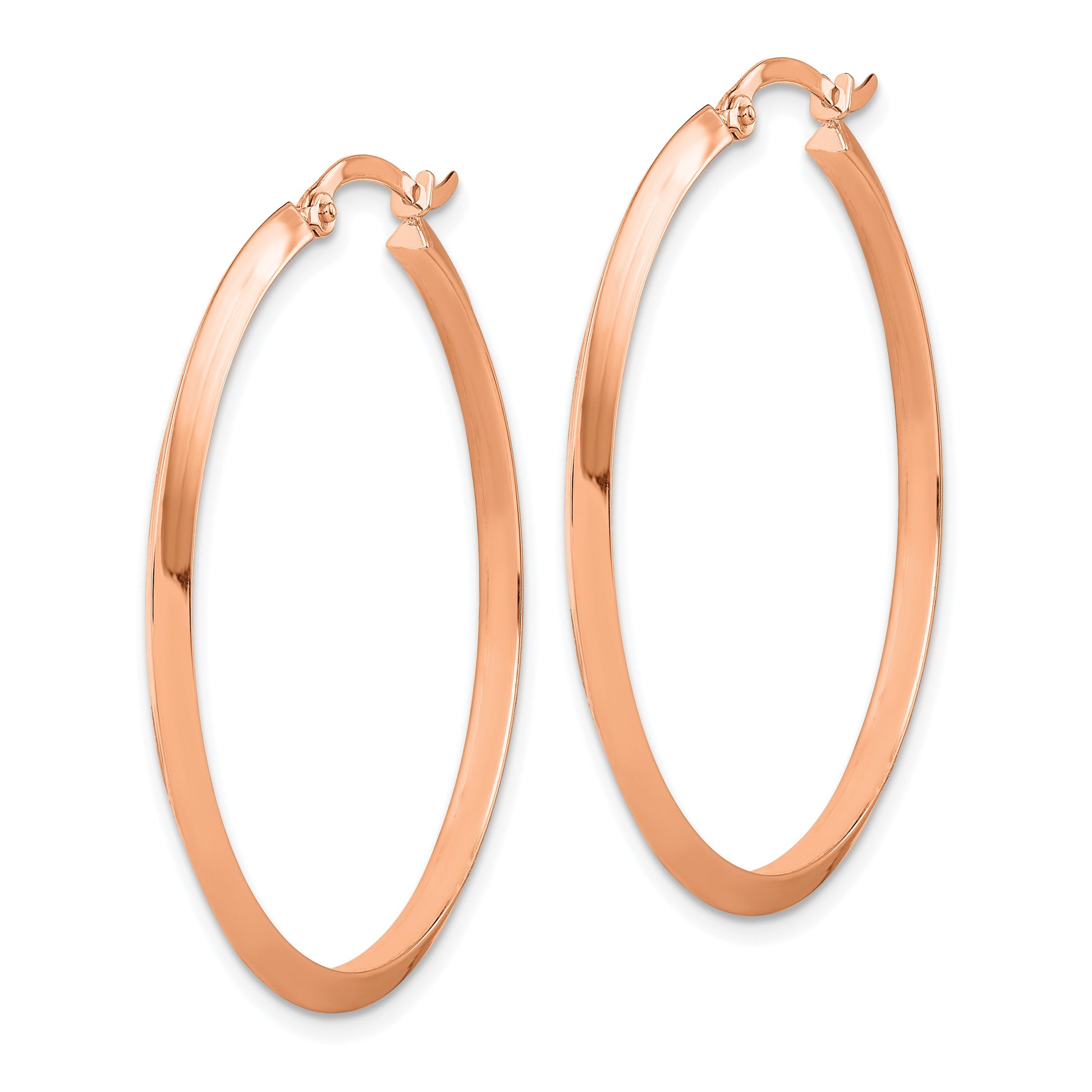 14K Rose Gold 2.25x38mm Polished Knife-Edge Tube Hoop Earrings