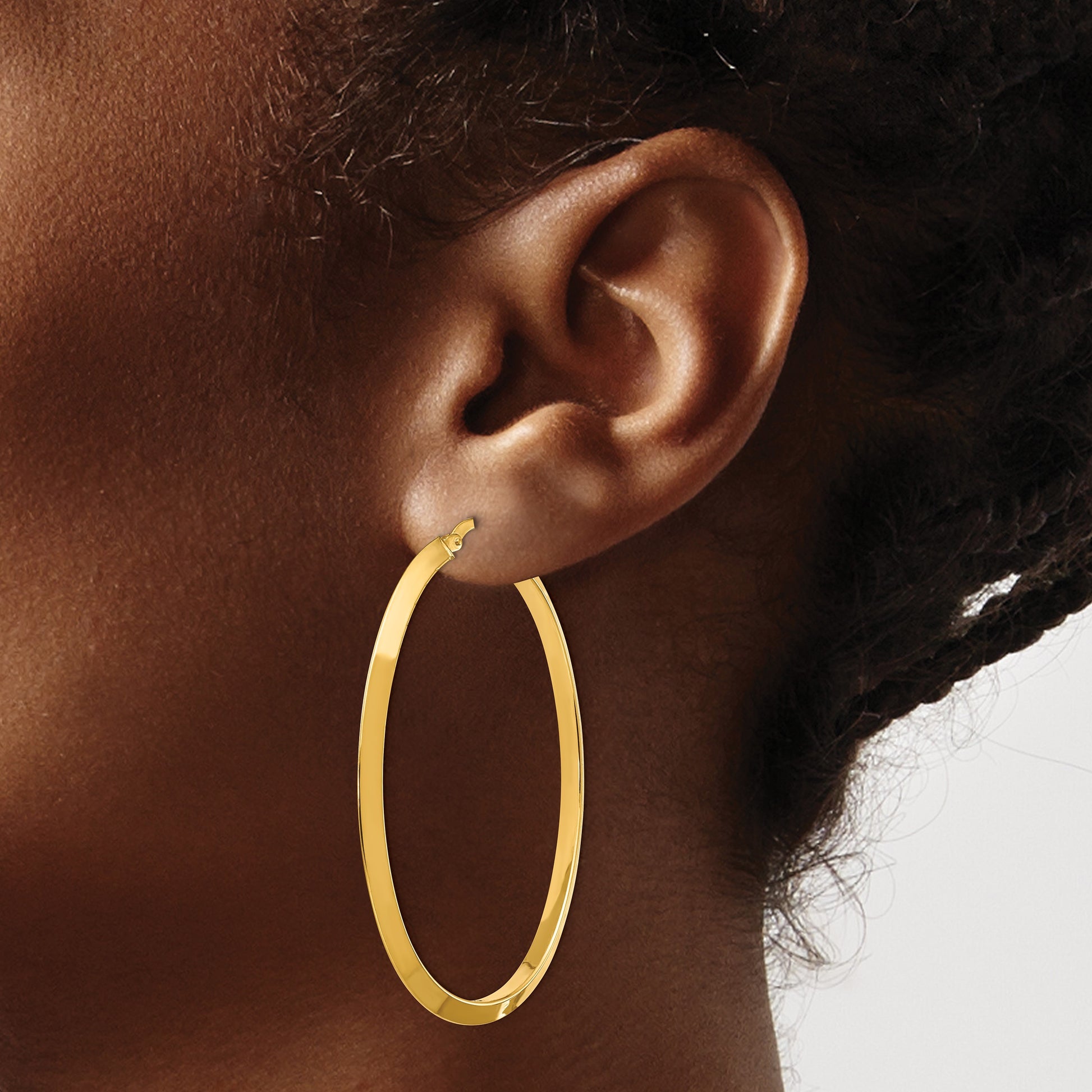 14K 3x51mm Large Knife-Edge Oval Hoop Earrings