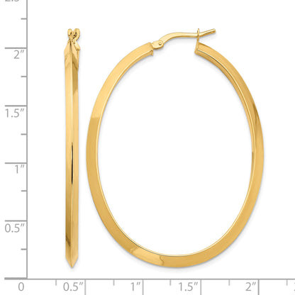 14K 3x51mm Large Knife-Edge Oval Hoop Earrings