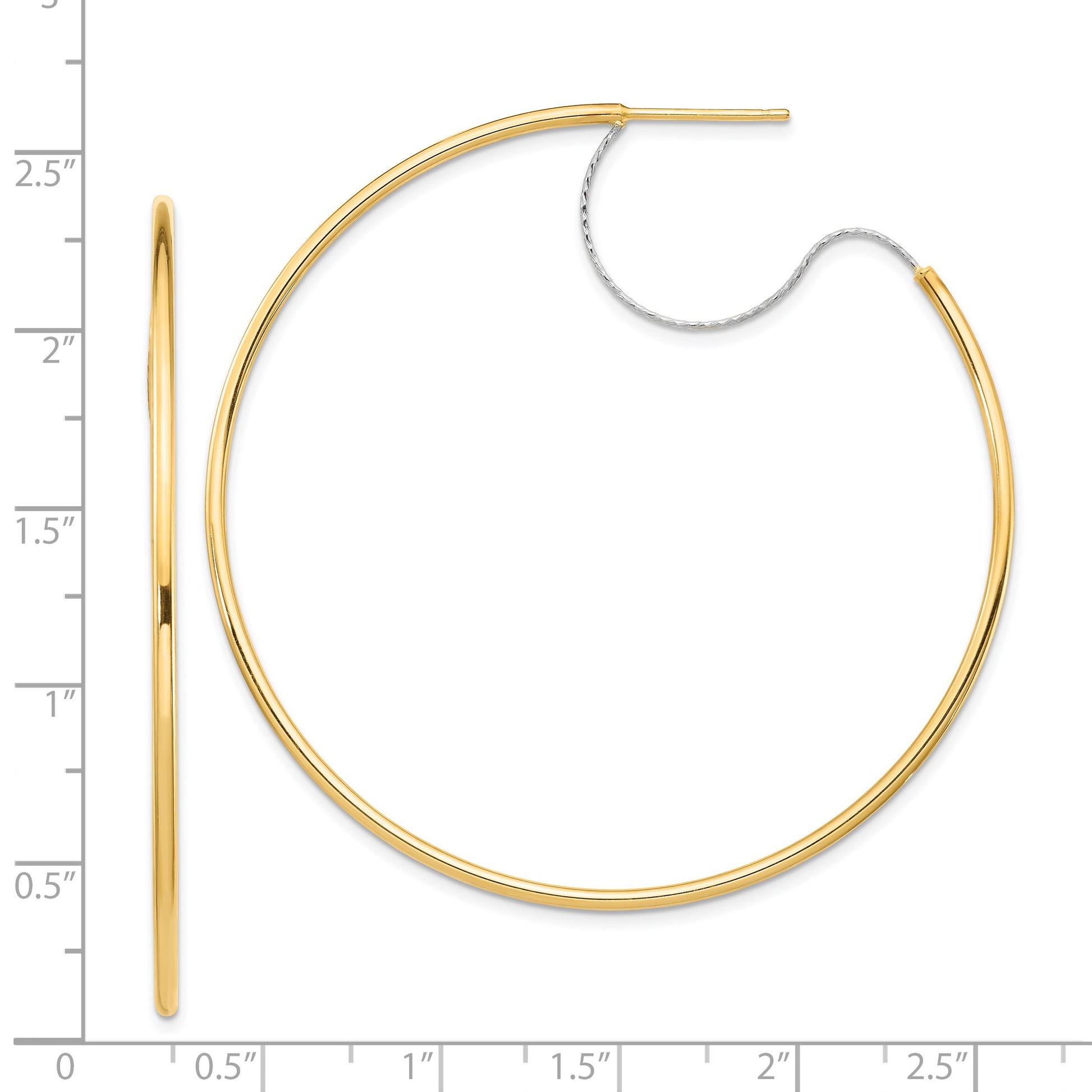 14K Two-Tone Large 2x55mm D/C Wire Polished Hoop Earrings