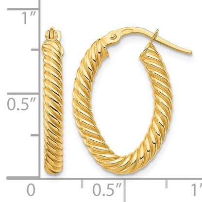14K Small 3mm Textured Oval Hoop Earrings