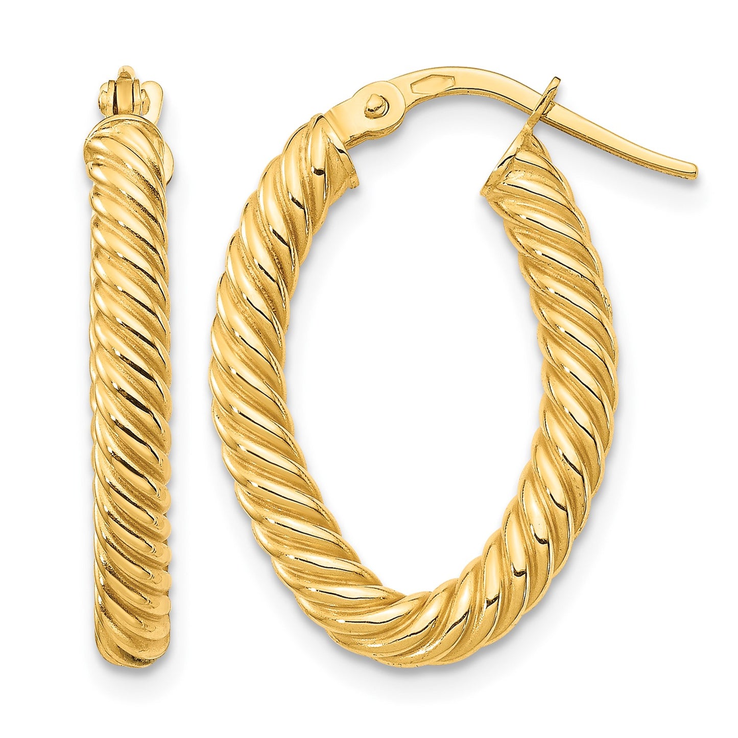 14K Small 3mm Textured Oval Hoop Earrings