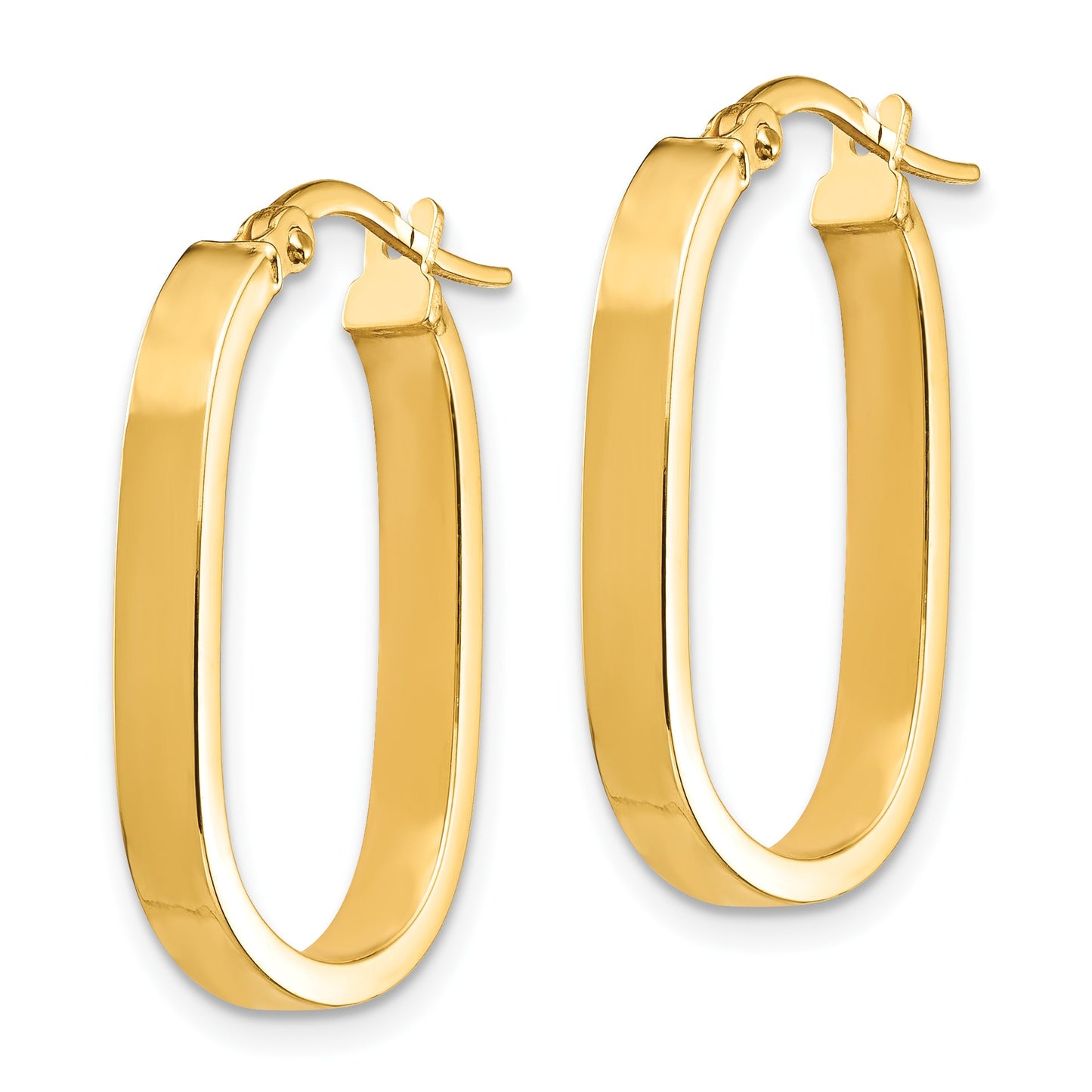 14K 3x23mm Oval Tube Hoop Earrings
