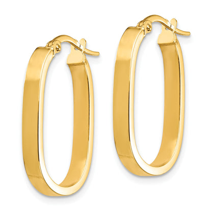 14K 3x23mm Oval Tube Hoop Earrings