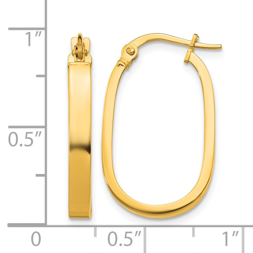 14K 3x23mm Oval Tube Hoop Earrings