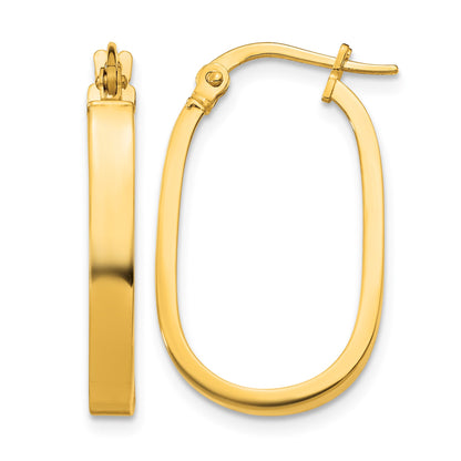 14K 3x23mm Oval Tube Hoop Earrings
