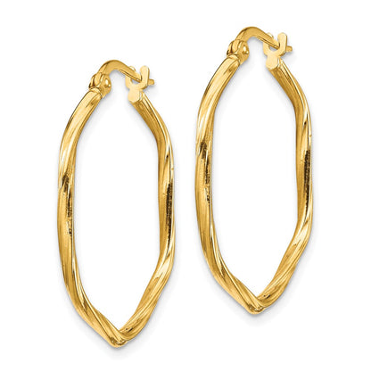 14K 1x1mm Textured Twist Hexagon Hoop Earrings