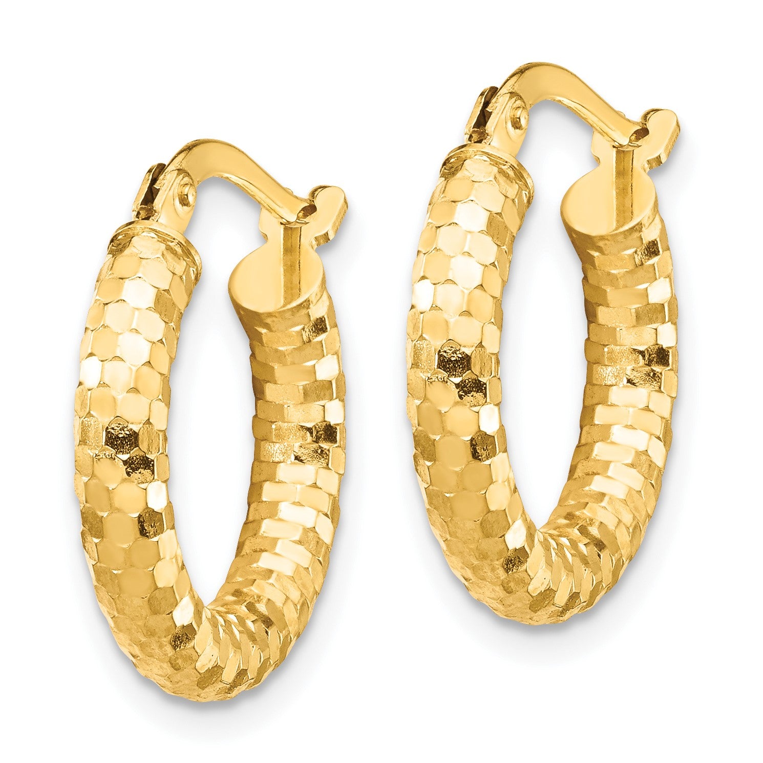 14K 3x17mm Diamond-cut Tube Hoop Earrings