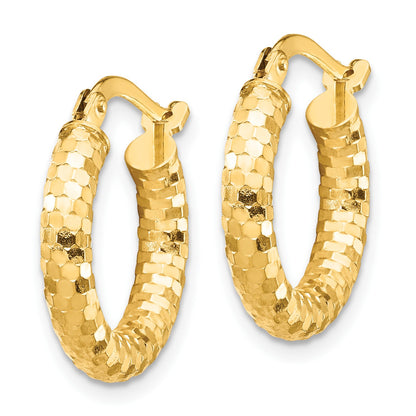 14K 3x17mm Diamond-cut Tube Hoop Earrings