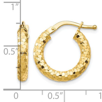 14K 3x17mm Diamond-cut Tube Hoop Earrings