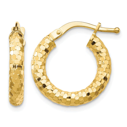 14K 3x17mm Diamond-cut Tube Hoop Earrings