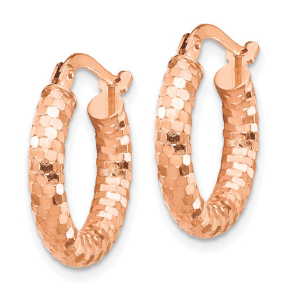 14k Rose Gold 3x17mm Diamond-cut Tube Hoop Earrings