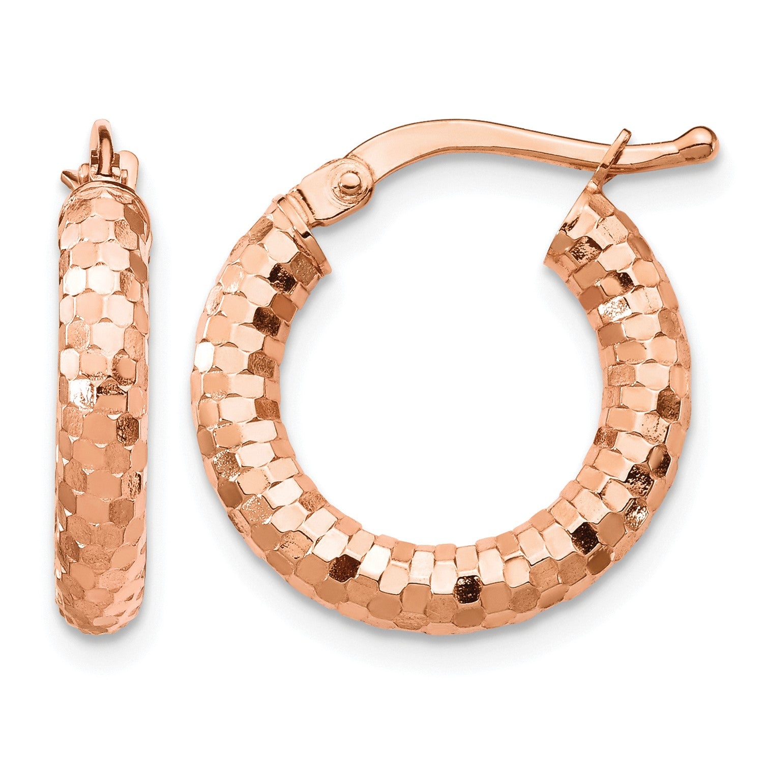 14k Rose Gold 3x17mm Diamond-cut Tube Hoop Earrings