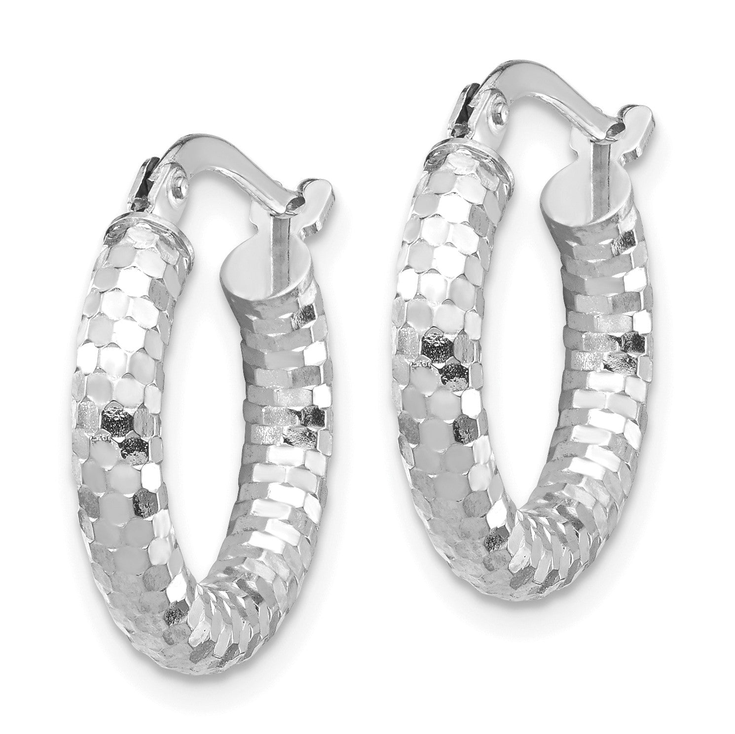 14k White Gold 3x17mm Diamond-cut Tube Hoop Earrings