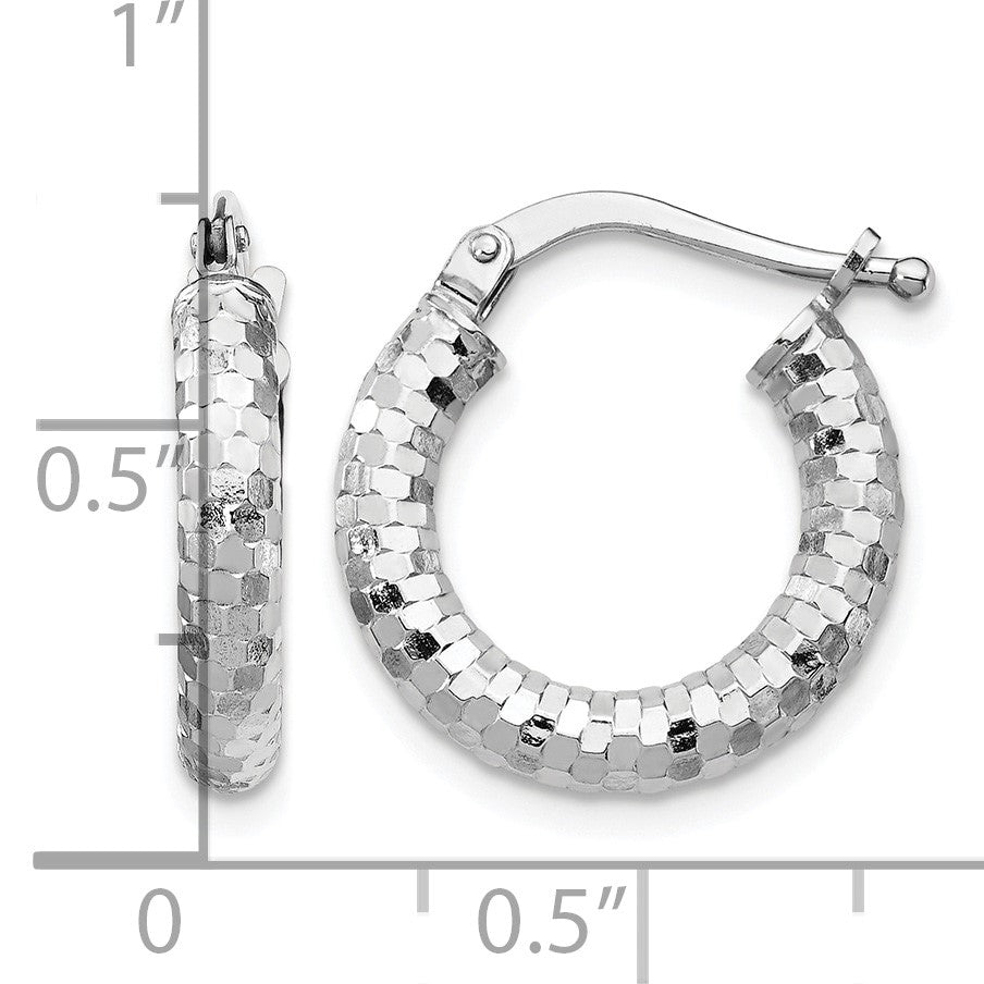 14k White Gold 3x17mm Diamond-cut Tube Hoop Earrings