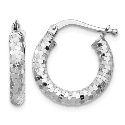 14k White Gold 3x17mm Diamond-cut Tube Hoop Earrings