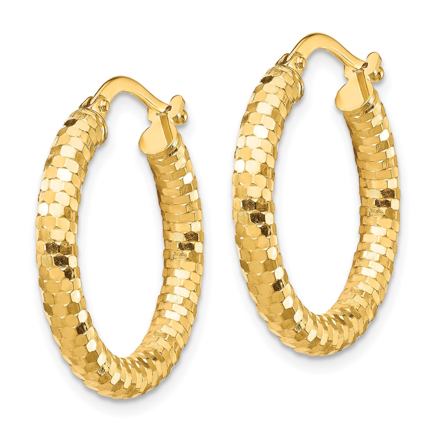 14K 3x22mm Diamond-cut Tube Hoop Earrings