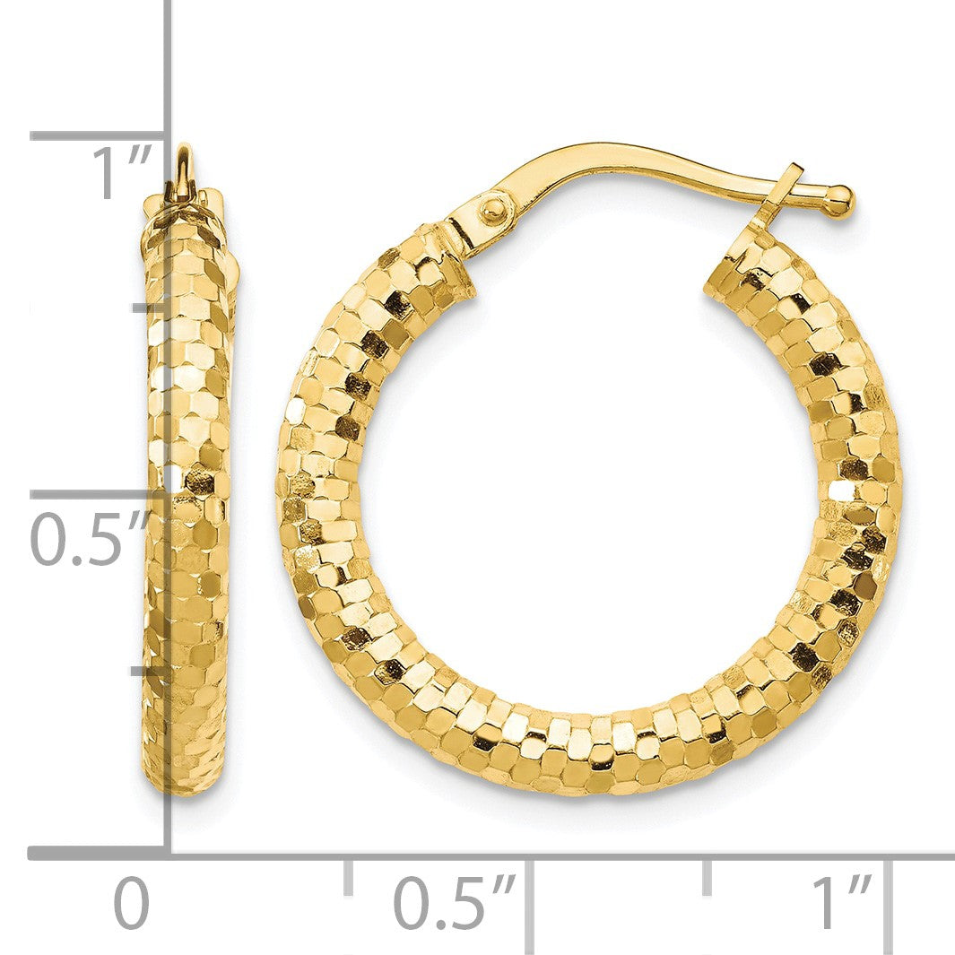 14K 3x22mm Diamond-cut Tube Hoop Earrings