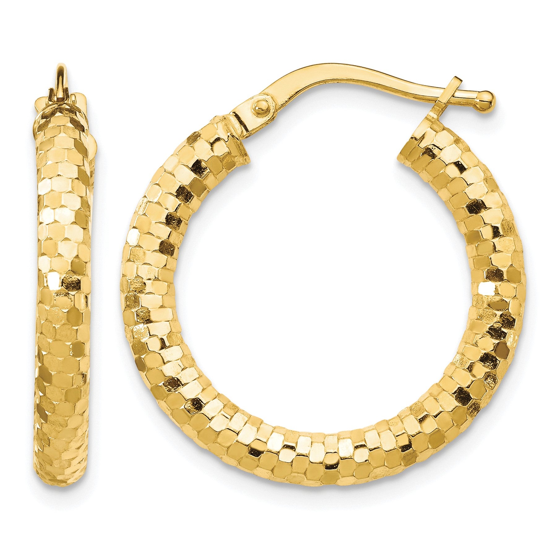 14K 3x22mm Diamond-cut Tube Hoop Earrings