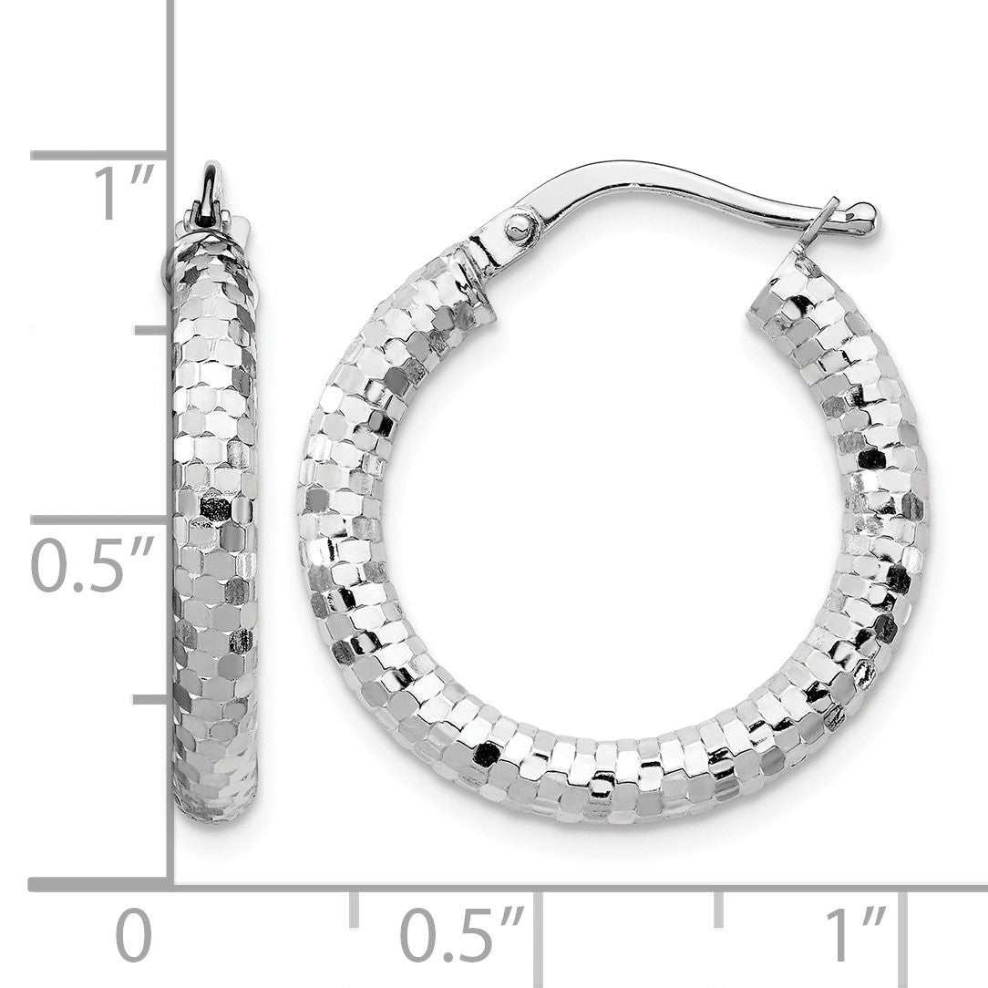 14k White Gold 3x22mm Diamond-cut Tube Hoop Earrings