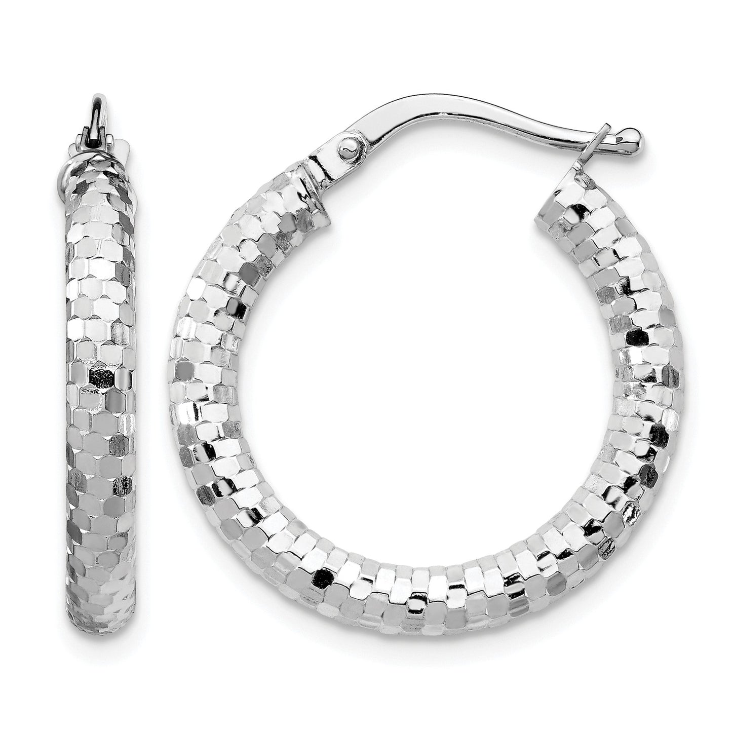 14k White Gold 3x22mm Diamond-cut Tube Hoop Earrings