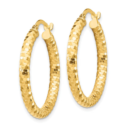 14K 3x27mm Diamond-cut Tube Hoop Earrings