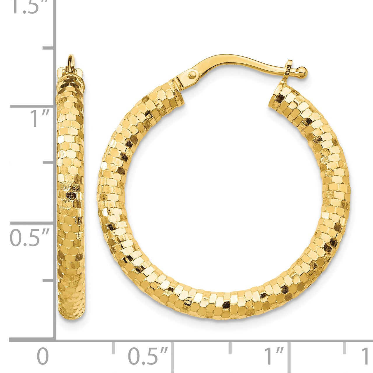14K 3x27mm Diamond-cut Tube Hoop Earrings