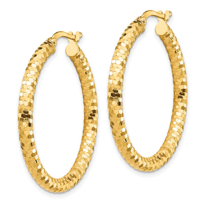 14K 3x32mm Diamond-cut Tube Hoop Earrings
