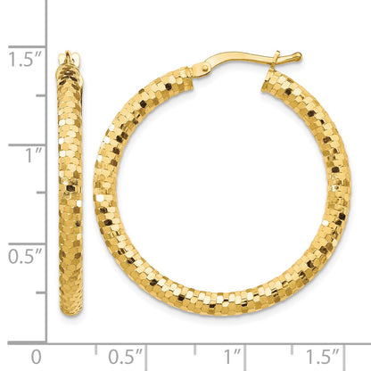 14K 3x32mm Diamond-cut Tube Hoop Earrings