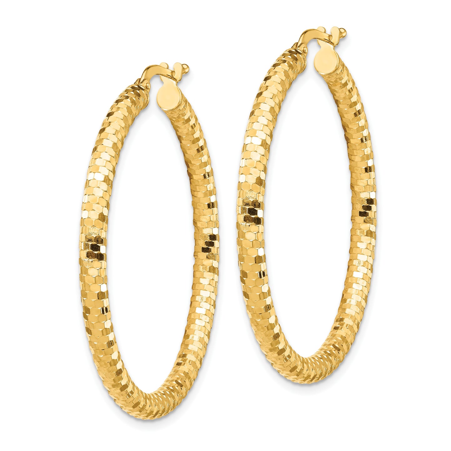 14K 3x38mm Diamond-cut Tube Hoop Earrings