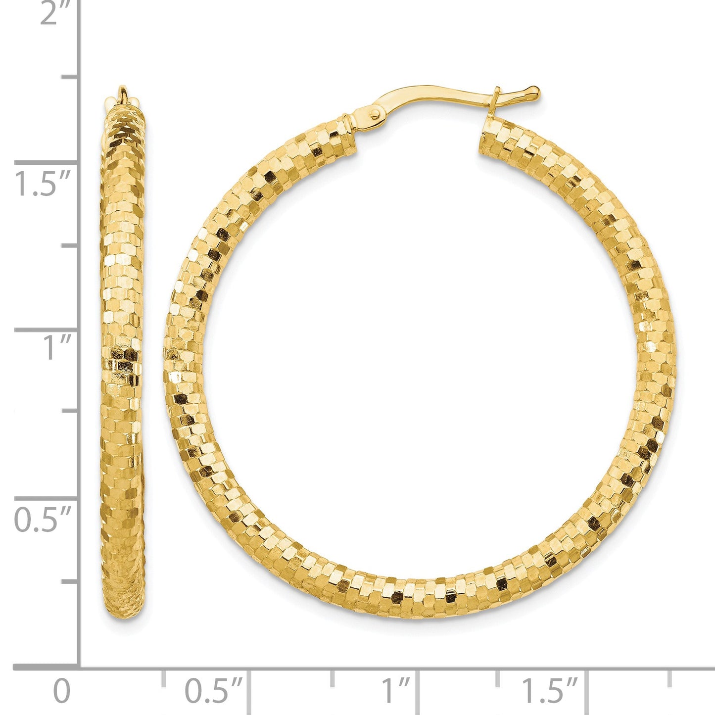 14K 3x38mm Diamond-cut Tube Hoop Earrings