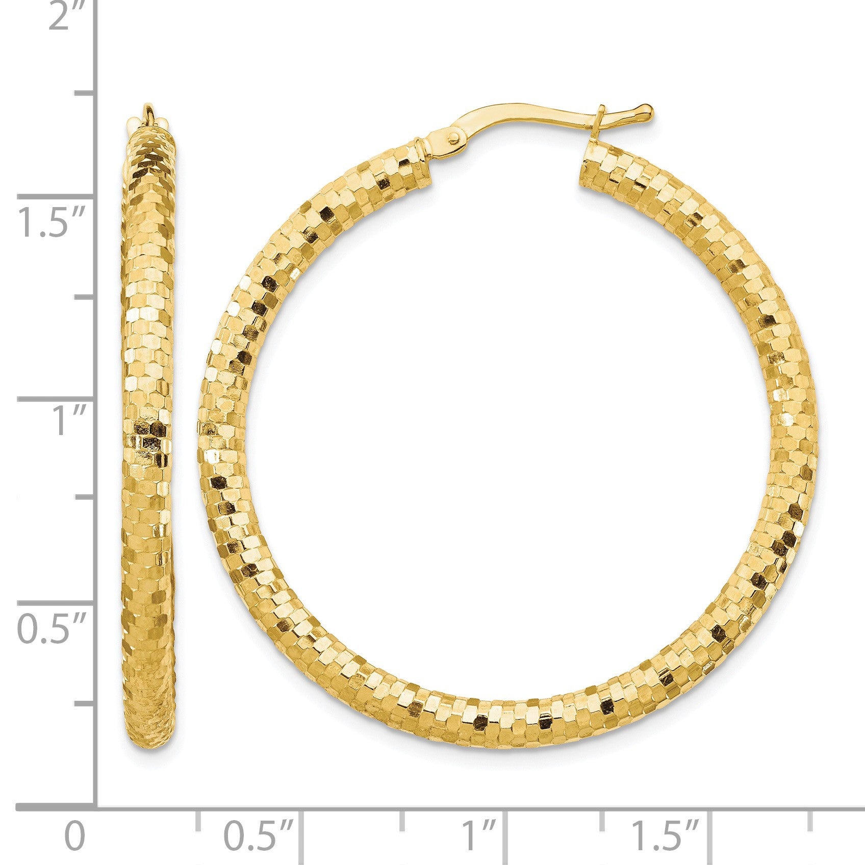 14K 3x38mm Diamond-cut Tube Hoop Earrings