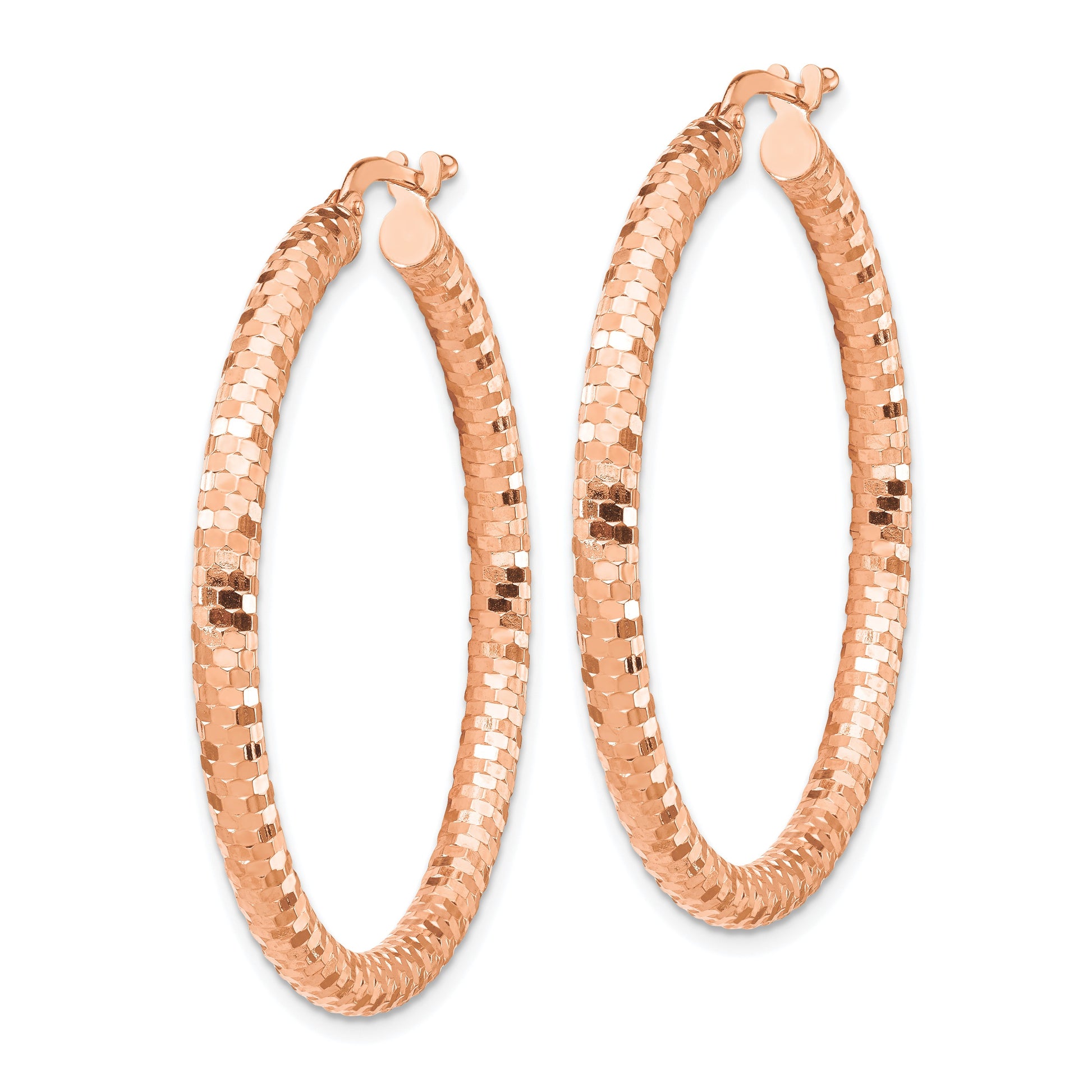 14k Rose Gold 3x38mm Diamond-cut Tube Hoop Earrings