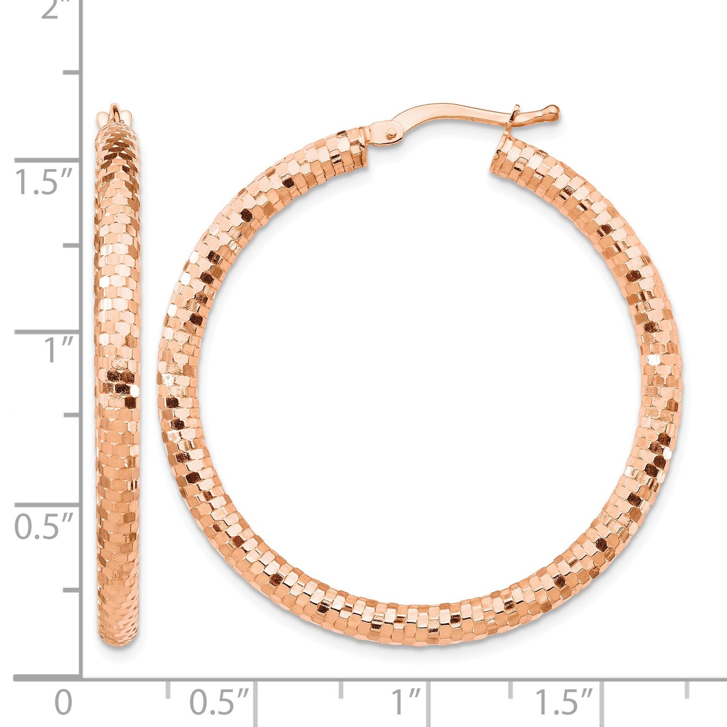 14k Rose Gold 3x38mm Diamond-cut Tube Hoop Earrings