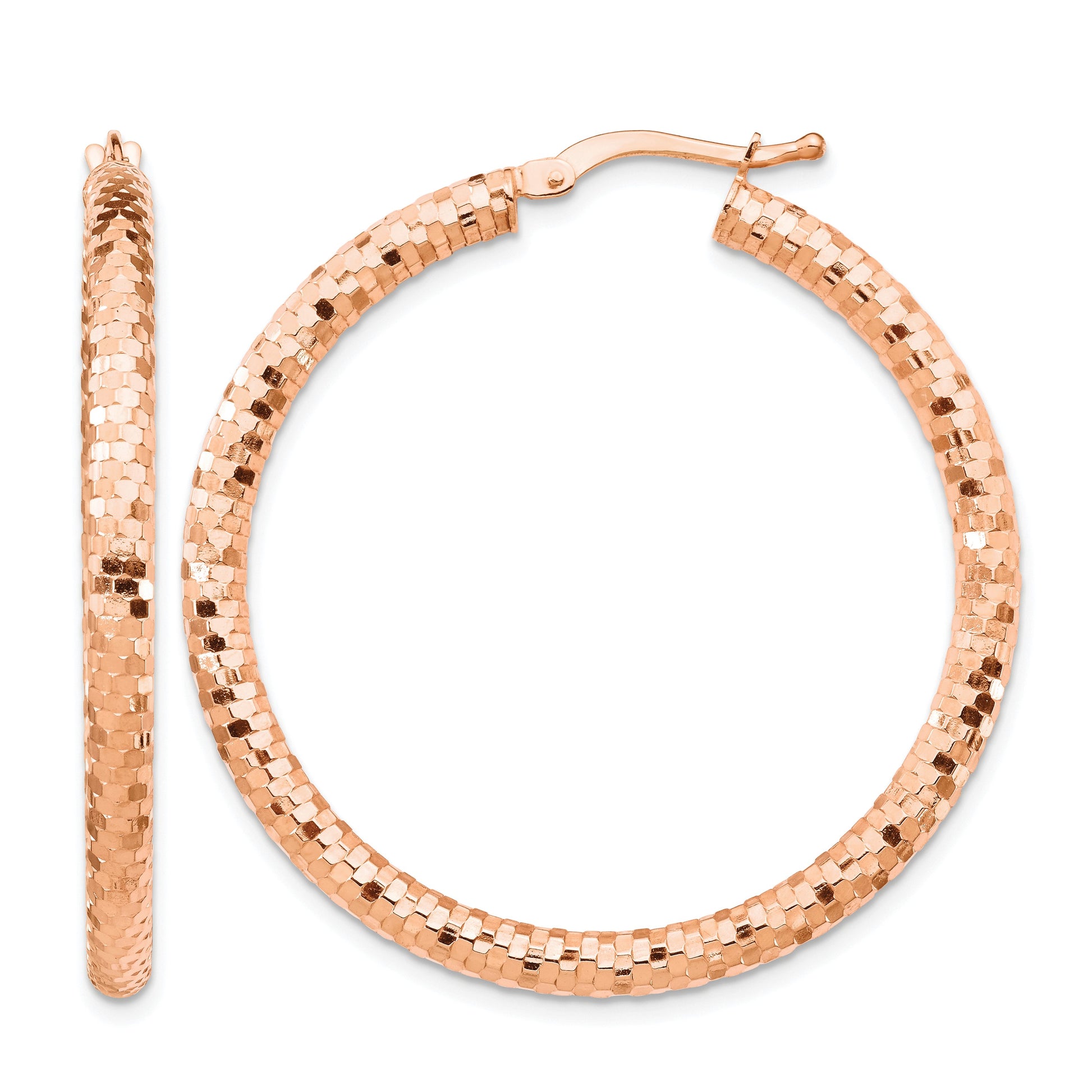 14k Rose Gold 3x38mm Diamond-cut Tube Hoop Earrings