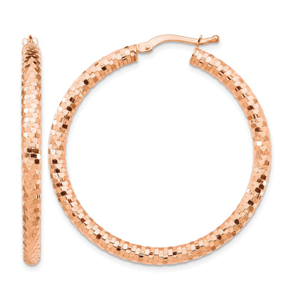14k Rose Gold 3x38mm Diamond-cut Tube Hoop Earrings