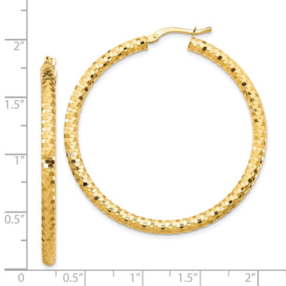 14K 3x44mm Diamond-cut Tube Hoop Earrings