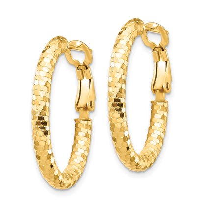 14K 3x26mm Diamond-cut Oval Omega Back Tube Hoop Earrings
