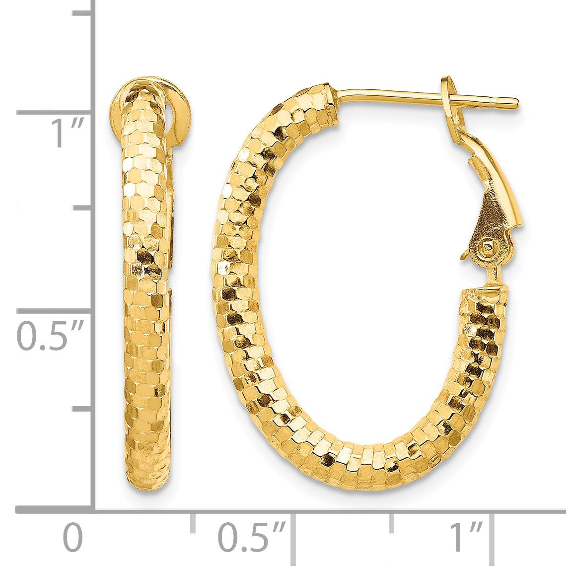 14K 3x26mm Diamond-cut Oval Omega Back Tube Hoop Earrings