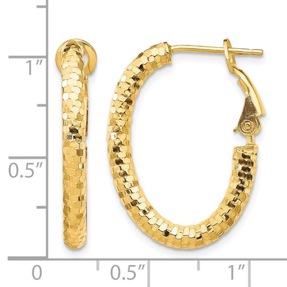 14K 3x26mm Diamond-cut Oval Omega Back Tube Hoop Earrings
